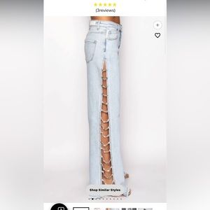 COVERED IN DIAMONDS RELAXED JEANS In Light Blue Denim Size 13